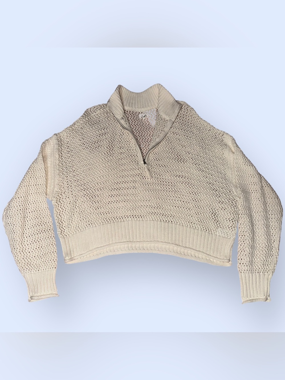 Aerie Crochet Quarter Zip Sweater
